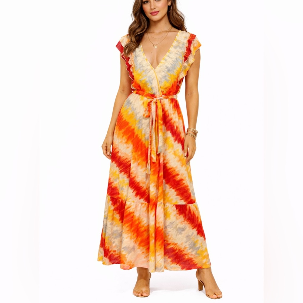EUC Figueroa & Flower Size Large‎ Vibrant Multicolor Tie-Dye Maxi Dress